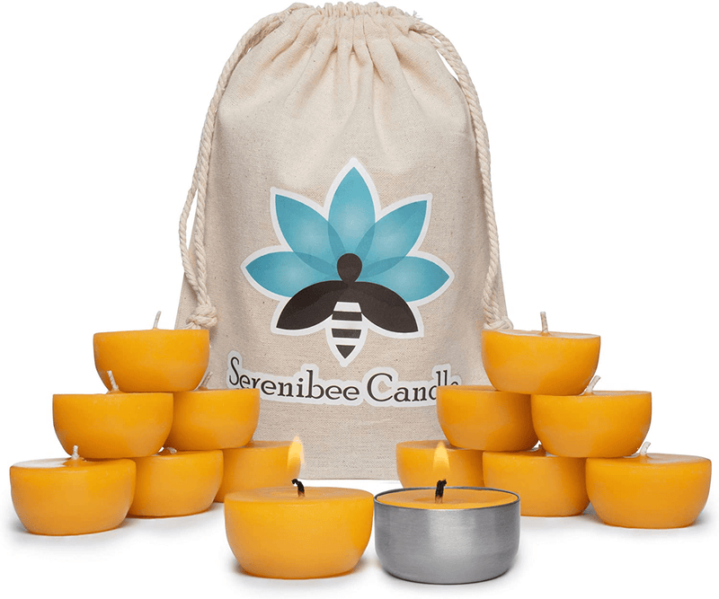 Beeswax Tea Lights Candles with One Reusable Steel Candle Holder and Reusable Cotton Bag Eco Friendly Gift Set (12) Home & Garden > Decor > Home Fragrances > Candles Serenibee Candle 12  