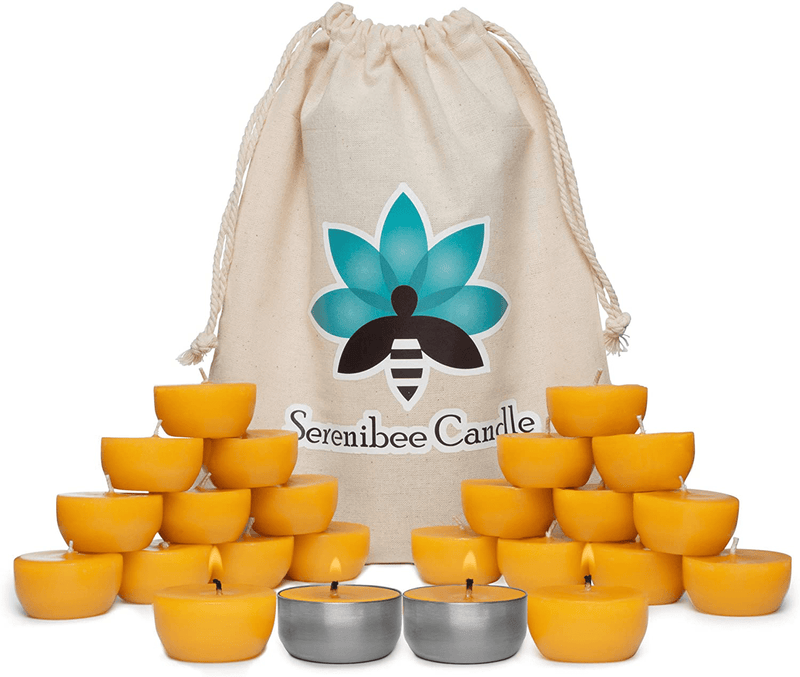 Beeswax Tea Lights Candles with One Reusable Steel Candle Holder and Reusable Cotton Bag Eco Friendly Gift Set (12) Home & Garden > Decor > Home Fragrances > Candles Serenibee Candle 24  