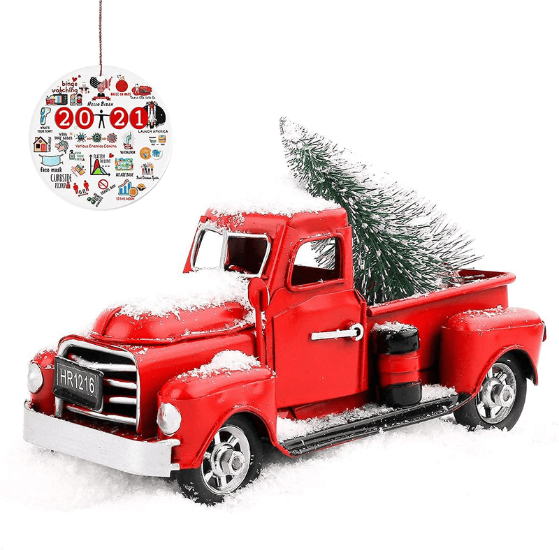 Beewarm Vintage Red Truck Decor 6.7" Handcrafted Red Metal Truck Car Model for Christmas Decoration Table Decoration Home & Garden > Decor > Seasonal & Holiday Decorations& Garden > Decor > Seasonal & Holiday Decorations Beewarm Vintage Red Truck Decor  