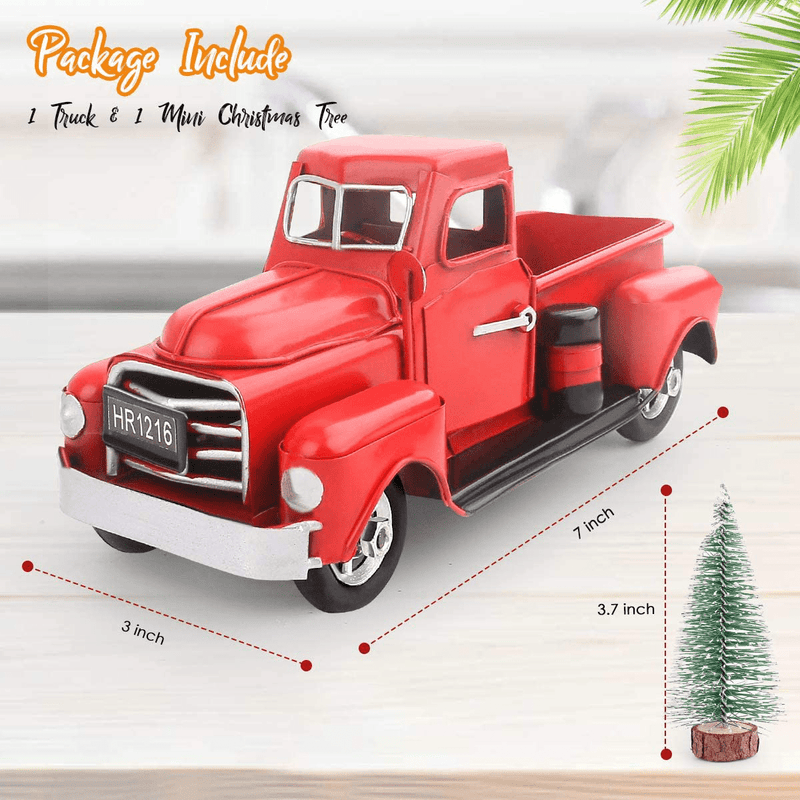 Beewarm Vintage Red Truck Decor 6.7" Handcrafted Red Metal Truck Car Model for Christmas Decoration Table Decoration