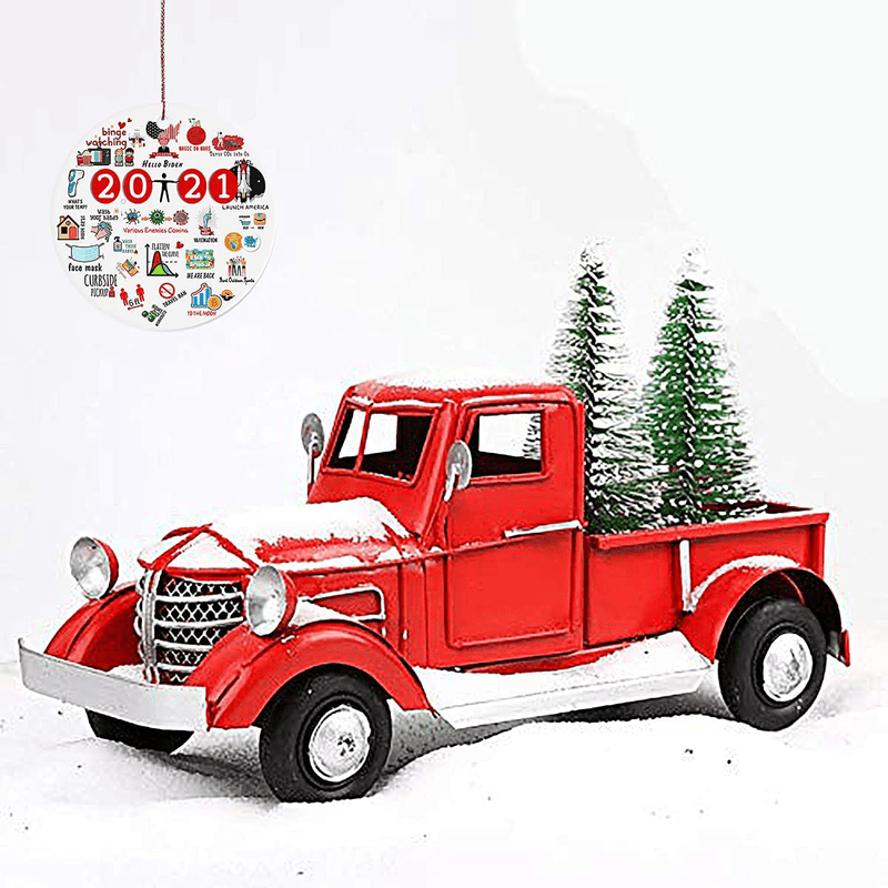 Beewarm Vintage Red Truck Decor 6.7" Handcrafted Red Metal Truck Car Model for Christmas Decoration Table Decoration Home & Garden > Decor > Seasonal & Holiday Decorations& Garden > Decor > Seasonal & Holiday Decorations Beewarm Vintage Red Truck (2 Trees)  