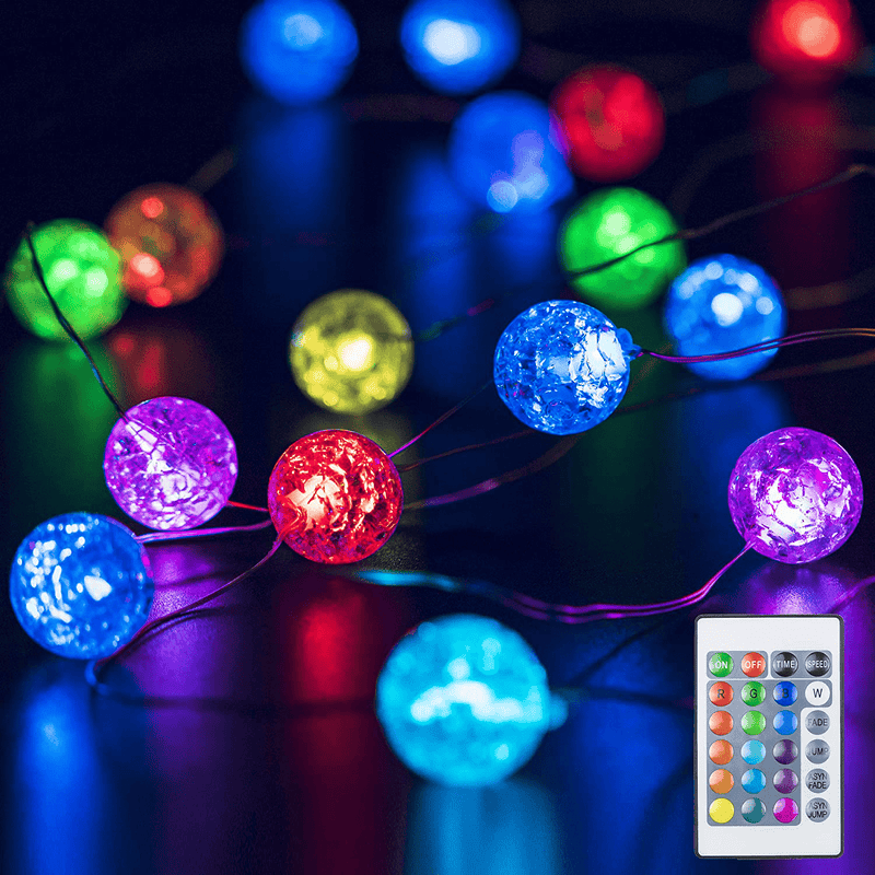 Beewin Globe String Lights for Bedroom,Crystal Crackle Ball Lights 8 Vibrant Color 10FT 30 LED USB Operated with Remote Fairy Lights Perfect for Indoor,Outdoor,Wedding,Christmas, Valentines Day,Rgb Home & Garden > Decor > Seasonal & Holiday Decorations Beewin Rgb (Red, Green, Blue) 30L 