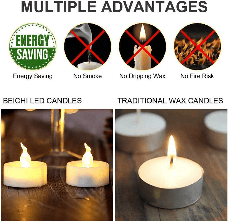 Beichi Set of 24 Flameless LED Tea Lights Bulk, Electric Tealight Candles, Small Fake Candles Battery Operated, Warm White Flickering Mini Candles for Holiday, Wedding, Party