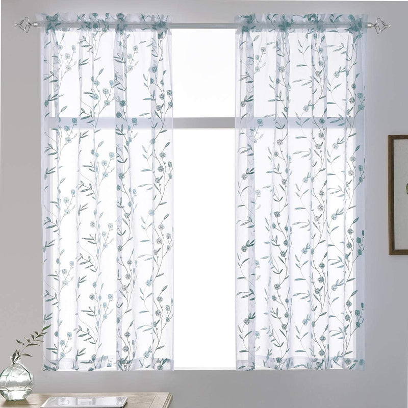 Beige Sheer Curtains Embroidery 63 Inch Length Rod Pocket Voile Drapes for Living Room, Bedroom, Window Treatments Semi Flower Pattern Curtain Panels for Kitchen, Yard, Farmhouse, Set of 2, 52"X 63". Home & Garden > Decor > Window Treatments > Curtains & Drapes MYSTIC-HOME Floral Blue 52"Wx45"L 