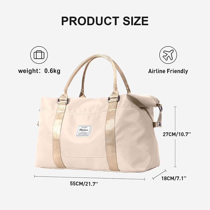 Beige Sport Travel Duffle Bag Large Gym Tote Bag for Women, Weekender Bag Carry on Bag for Airplane, Ladies Beach Bag Overnight Bag Luggage Bag with Wet Bag Hospital Bag for Labor and Delivery