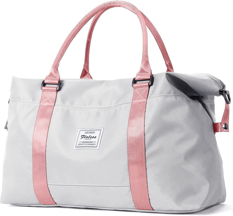 Beige Sport Travel Duffle Bag Large Gym Tote Bag for Women, Weekender Bag Carry on Bag for Airplane, Ladies Beach Bag Overnight Bag Luggage Bag with Wet Bag Hospital Bag for Labor and Delivery Home & Garden > Household Supplies > Storage & Organization SEAFEW Grey with Pink Handle  