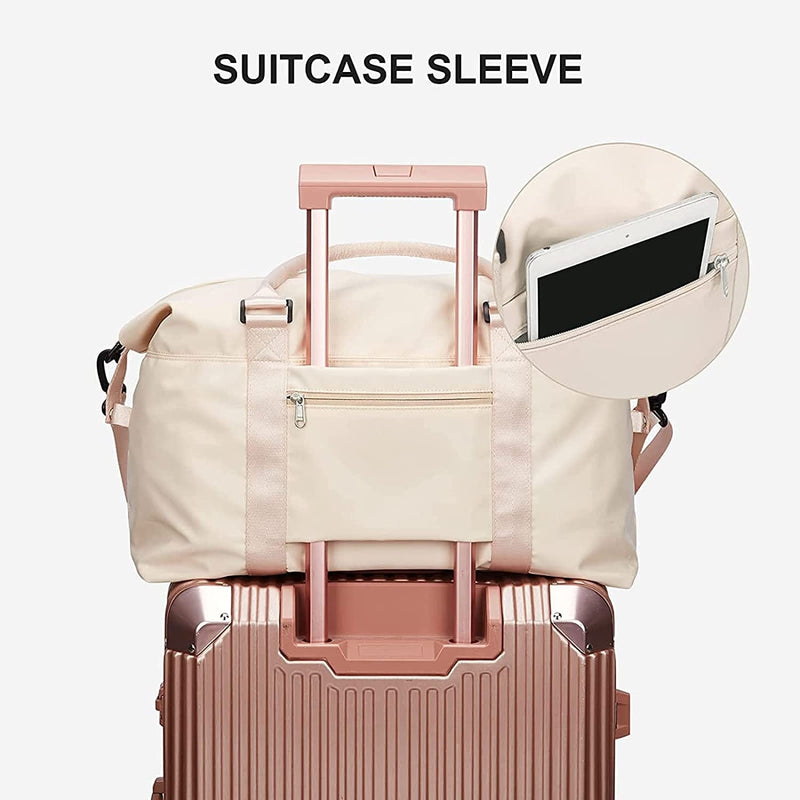 Beige Sport Travel Duffle Bag Large Gym Tote Bag for Women, Weekender Bag Carry on Bag for Airplane, Ladies Beach Bag Overnight Bag Luggage Bag with Wet Bag Hospital Bag for Labor and Delivery Home & Garden > Household Supplies > Storage & Organization SEAFEW   