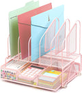 Beiz Desk Organizers and Accessories Storage with Drawer, Paper Tray and 5 Vertical File Folder Holders to Collect Office Supplies, Desktop Organizer for Workspace Home Office School, Black Home & Garden > Household Supplies > Storage & Organization Beiz Pink  