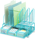 Beiz Desk Organizers and Accessories Storage with Drawer, Paper Tray and 5 Vertical File Folder Holders to Collect Office Supplies, Desktop Organizer for Workspace Home Office School, Black Home & Garden > Household Supplies > Storage & Organization Beiz Blue  