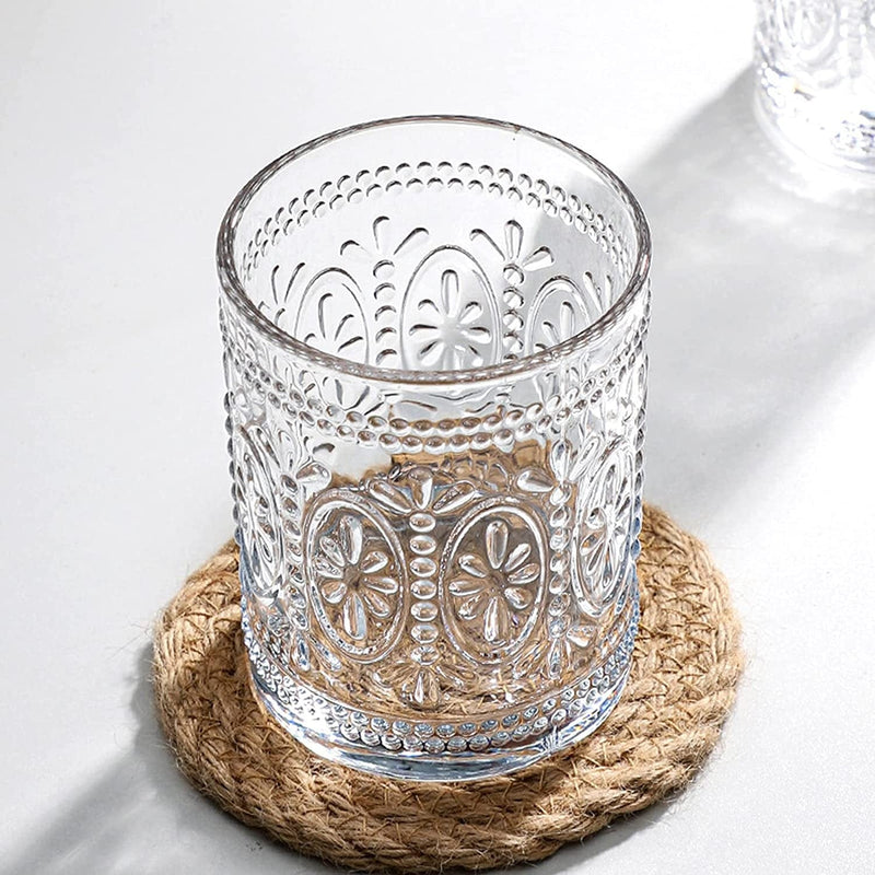 Bekith 6 Pack Drinking Glasses, 9.5 Oz Romantic Water Glasses Tumblers, Heavy Duty Vintage Glassware Set for Whisky, Juice, Beverages, Beer, Cocktail