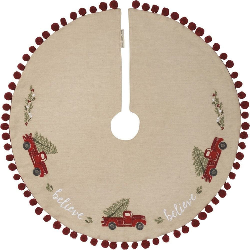 BELIEVE Red Pickup Truck Christmas Tree Skirt, 24" Diameter, Primitives by Kathy Home & Garden > Decor > Seasonal & Holiday Decorations > Christmas Tree Skirts Primitives by Kathy   