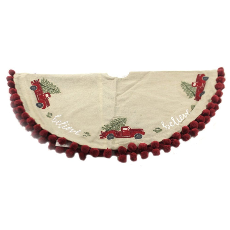 BELIEVE Red Pickup Truck Christmas Tree Skirt, 24" Diameter, Primitives by Kathy Home & Garden > Decor > Seasonal & Holiday Decorations > Christmas Tree Skirts Primitives by Kathy   