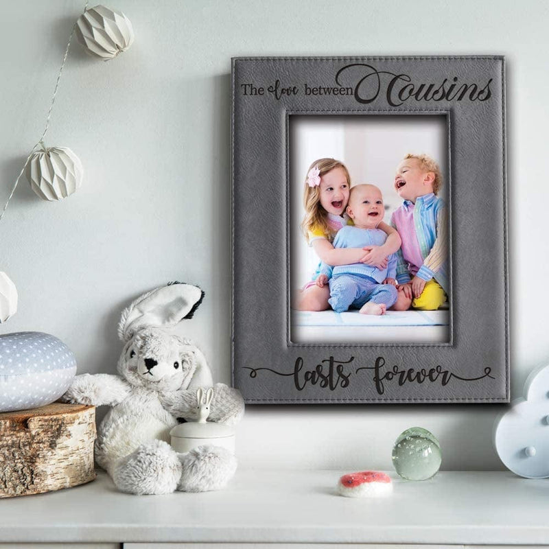 Bella Busta -Cousins-The Love between Cousins Lasts Forever_Birthday, Christmas Gift for Cousin -Engraved Leather Picture Frame (4 X 6 Vertical ) Home & Garden > Decor > Picture Frames BELLA BUSTA   