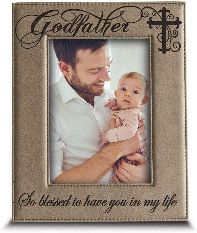 BELLA BUSTA Godfather with Cross-So Blessed to Have You in My Life-Godfather Gift from Godchild Engraved Lather Picture Frame (5 X 7 Vertical) Home & Garden > Decor > Picture Frames BELLA BUSTA 5 x 7 Vertical  