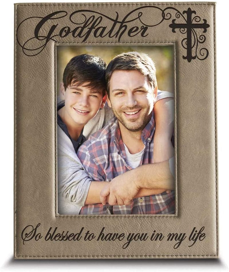 BELLA BUSTA Godfather with Cross-So Blessed to Have You in My Life-Godfather Gift from Godchild Engraved Lather Picture Frame (5 X 7 Vertical) Home & Garden > Decor > Picture Frames BELLA BUSTA 4 x 6 Vertical  