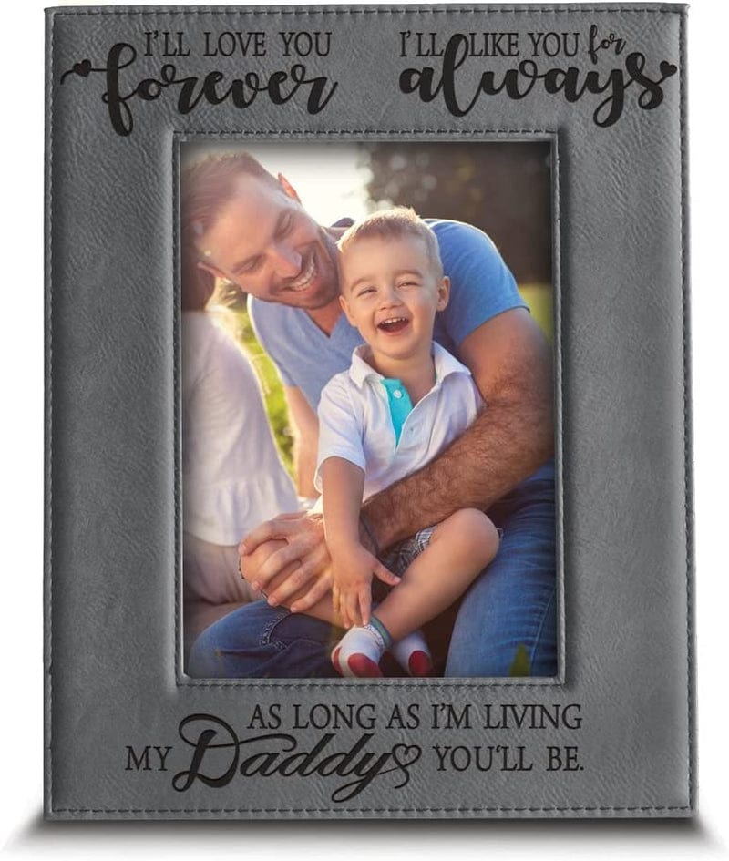 Bella Busta- I'Ll Love You Forever,I'Ll like You for Always,As Long as I'M Living, My Daddy You'Ll Be - Engraved Leather Picture Frame- Family Frame-Father'S Day Gift-Daddy and Me (5 X 7 Vertical) Home & Garden > Decor > Picture Frames BELLA BUSTA 5 x 7 Vertical  