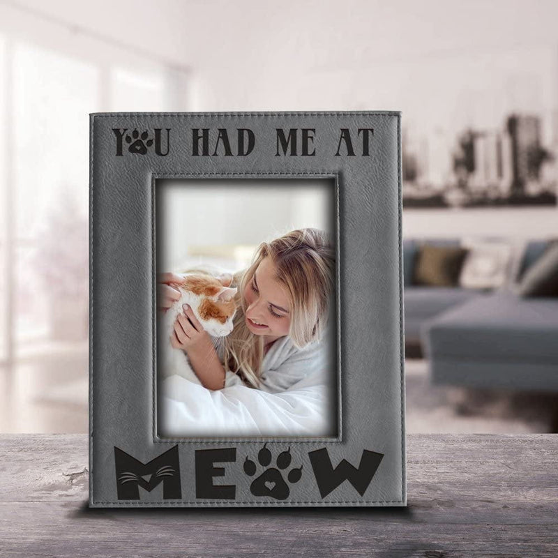 BELLA BUSTA- You Had Me at Meow- Cat Frame-Pet Frame-Engraved Leather Picture Frame(5 X 7 Vertical) Home & Garden > Decor > Picture Frames BELLA BUSTA   