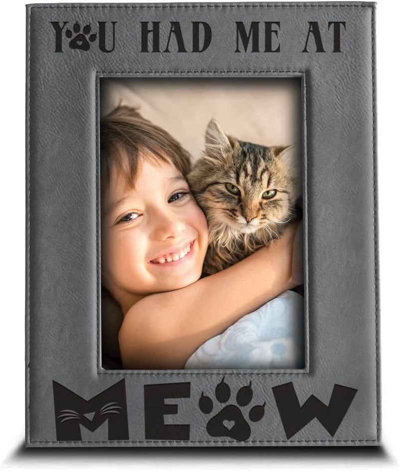 BELLA BUSTA- You Had Me at Meow- Cat Frame-Pet Frame-Engraved Leather Picture Frame(5 X 7 Vertical) Home & Garden > Decor > Picture Frames BELLA BUSTA 4 x 6 Vertical (Gray)  