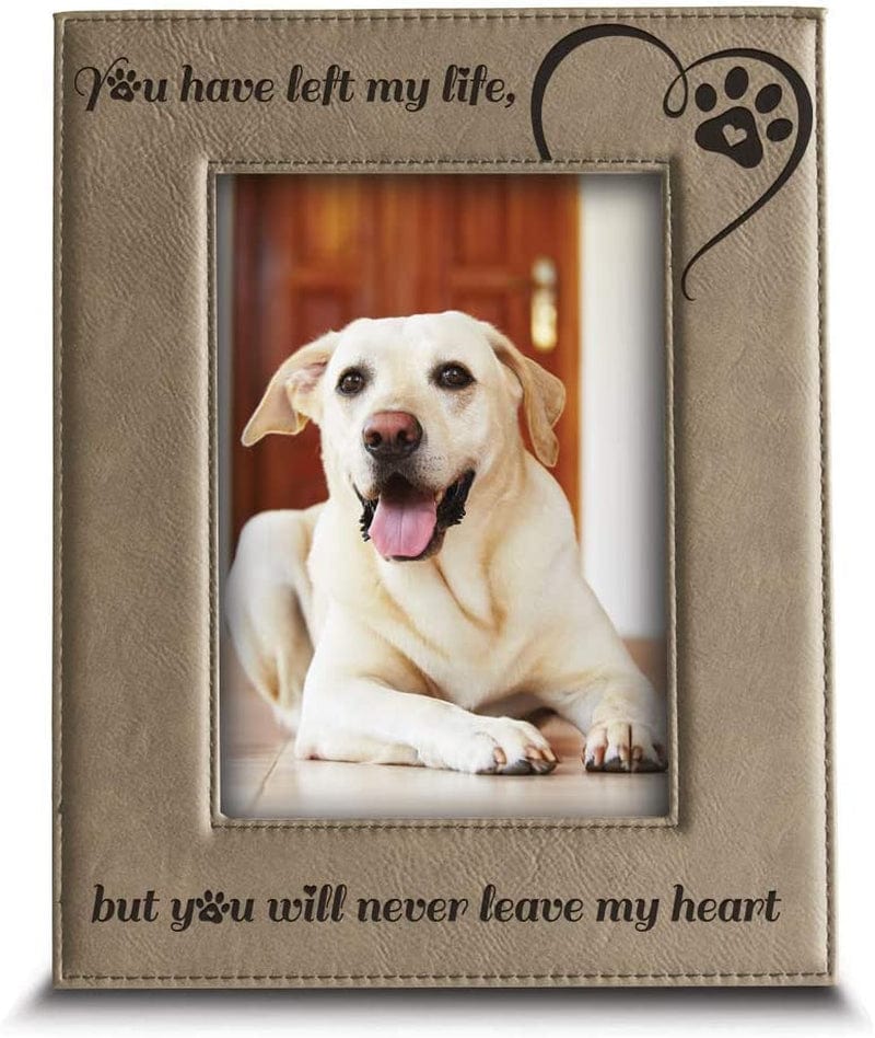 Bella Busta-You Have Left My Life, but You Will Never Leave My Heart-Memorial Gifts for Loss of Dog or Cat-Engraved Leather Picture Frame (4 X 6 Vertical) Home & Garden > Decor > Picture Frames BELLA BUSTA 4 x 6 Vertical  