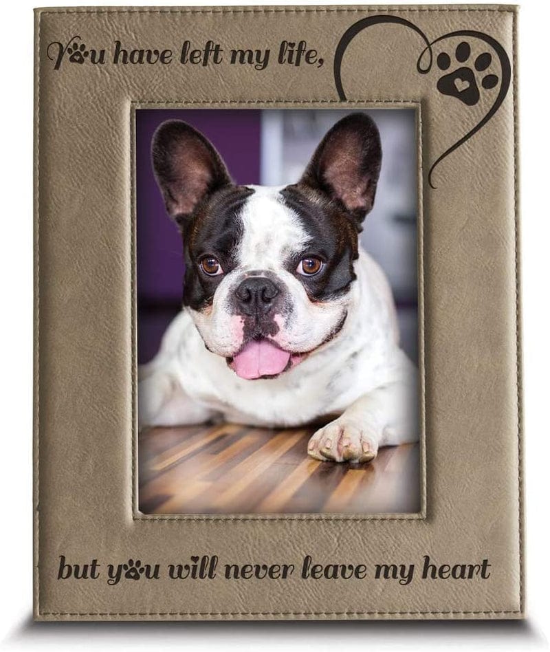 Bella Busta-You Have Left My Life, but You Will Never Leave My Heart-Memorial Gifts for Loss of Dog or Cat-Engraved Leather Picture Frame (4 X 6 Vertical) Home & Garden > Decor > Picture Frames BELLA BUSTA 5 x 7 Vertical  