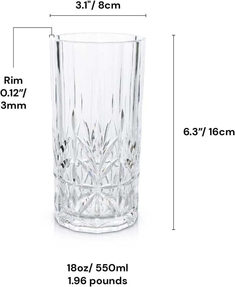BELLAFORTE Shatterproof Tritan Plastic Tall Tumbler, Set of 4, 18Oz - Myrtle Beach Drinking Glasses - Unbreakable Drinking Glasses for Parties - BPA Free - Clear