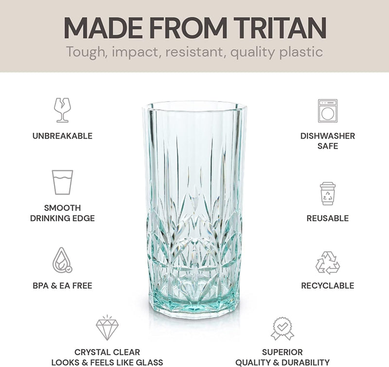 BELLAFORTE Shatterproof Tritan Plastic Tall Tumbler, Set of 4, 18Oz - Myrtle Beach Drinking Glasses - Unbreakable Drinking Glasses for Parties - BPA Free - Teal