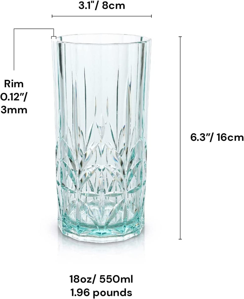 BELLAFORTE Shatterproof Tritan Plastic Tall Tumbler, Set of 4, 18Oz - Myrtle Beach Drinking Glasses - Unbreakable Drinking Glasses for Parties - BPA Free - Teal
