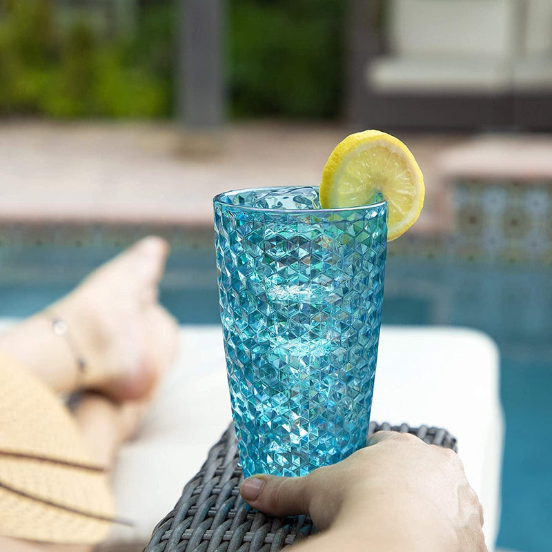 BELLAFORTE Shatterproof Tritan Plastic Tall Tumbler, Set of 4, 19Oz - Laguna Beach Drinking Glasses - Unbreakable Tritan Drinking Glasses for Parties - BPA Free - Blue