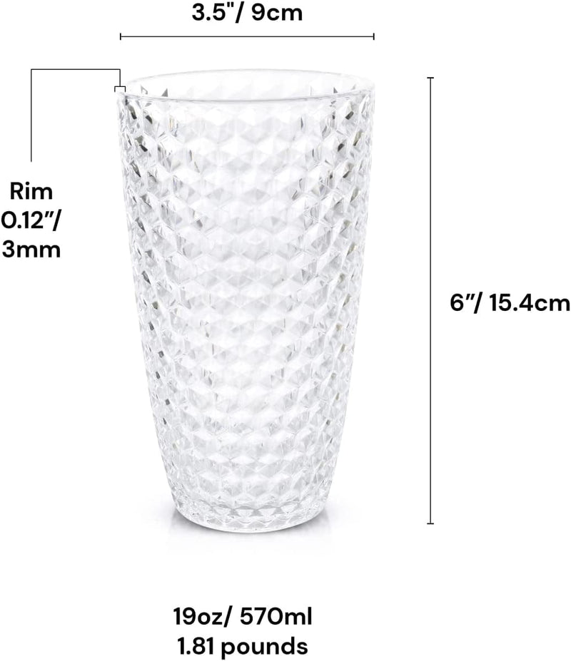 BELLAFORTE Shatterproof Tritan Plastic Tall Tumbler, Set of 4, 19Oz - Laguna Beach Drinking Glasses - Unbreakable Tritan Drinking Glasses for Parties - BPA Free - Clear