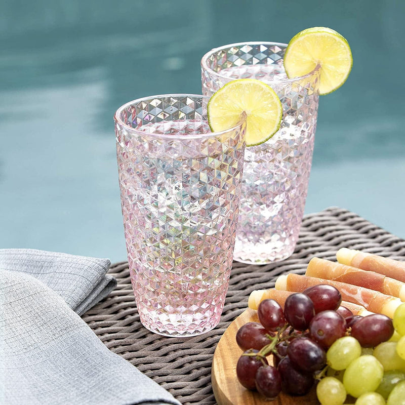 BELLAFORTE Shatterproof Tritan Plastic Tall Tumbler, Set of 4, 19Oz - Laguna Beach Drinking Glasses - Unbreakable Tritan Drinking Glasses for Parties - BPA Free - Pink