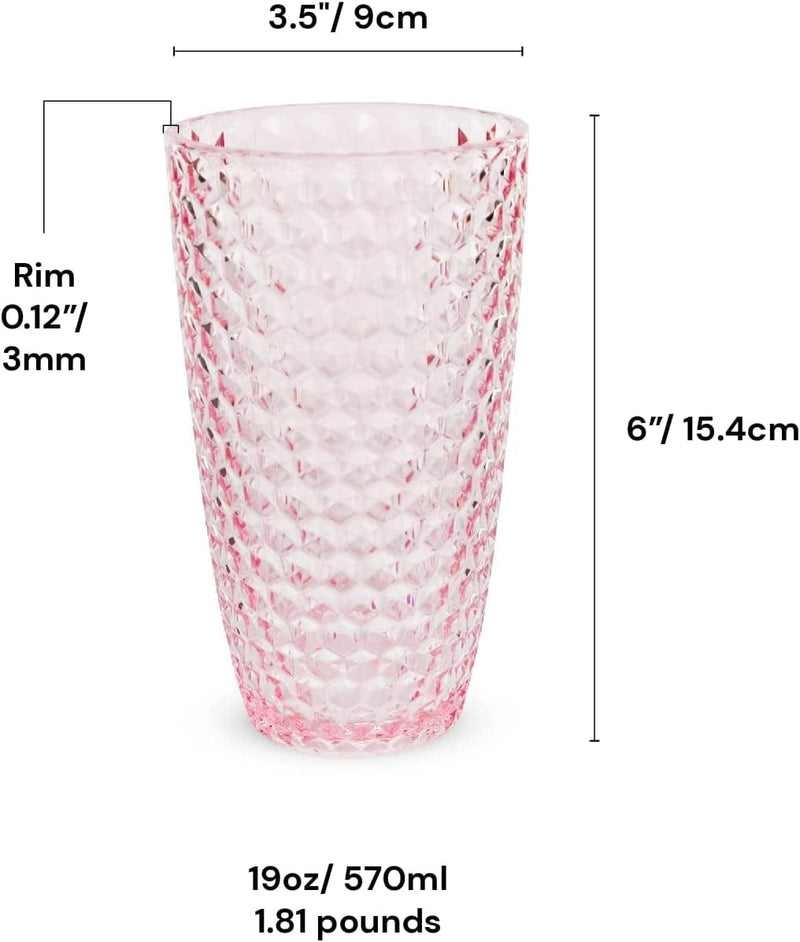 BELLAFORTE Shatterproof Tritan Plastic Tall Tumbler, Set of 4, 19Oz - Laguna Beach Drinking Glasses - Unbreakable Tritan Drinking Glasses for Parties - BPA Free - Pink