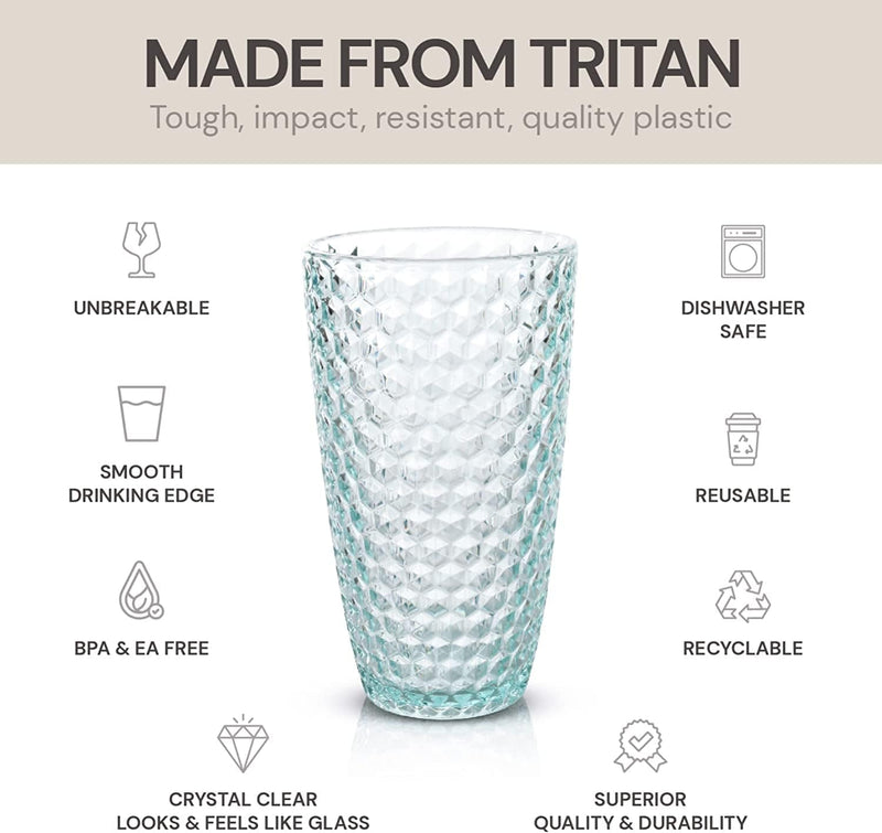 BELLAFORTE - Shatterproof Tritan Plastic Tall Tumbler Teal - 19Oz, Set of 4, Laguna Beach Drinking Glasses - Dishwasher Safe Tumblers - Unbreakable Drinkware for Indoor and Outdoor Use, BPA Free