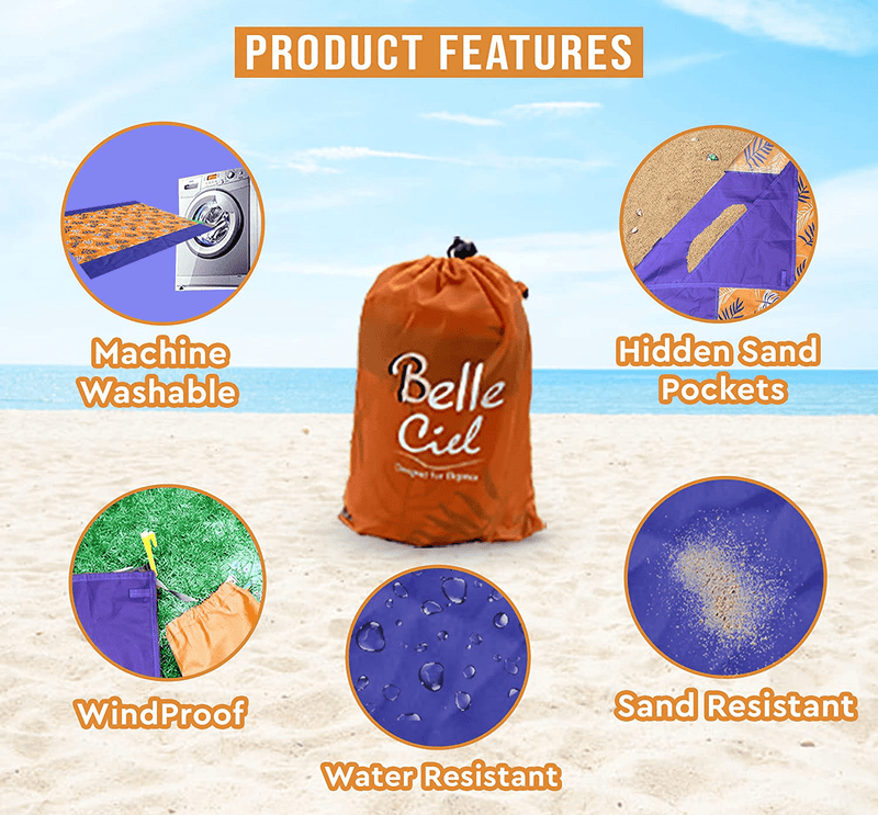 Belle Ciel Beach Blanket Sandproof, Waterproof Beach Mat, Large 79''×83'' for 4-6 Adults Sand Free Picnic Blanket, Portable Beach Picnic Mat, Sand Proof Lightweight Outdoor Blanket for Travel,Camping Home & Garden > Lawn & Garden > Outdoor Living > Outdoor Blankets > Picnic Blankets Belle Ciel   