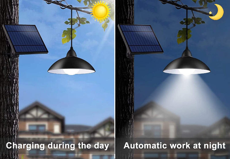 Bemexred Solar Lights Outdoor/Indoor,Remote Control Solar Powered Pendant Lights IP65 Waterproof,Auto On/Off Hanging Shed Lamp Dusk to Dawn for Barn Gazebo Storage Room Balcony Chicken Coop