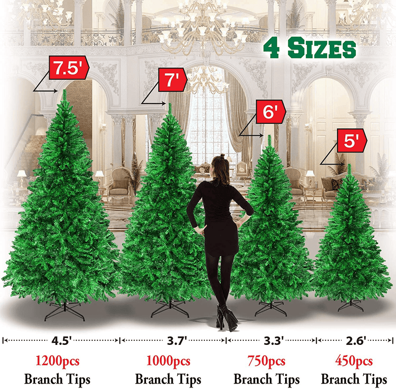 BenefitUSA 5' 6' 7' 7.5' Green Classic Pine Christmas Tree Artificial Realistic Natural Branches-Unlit with Metal Stand (7.5' Green)