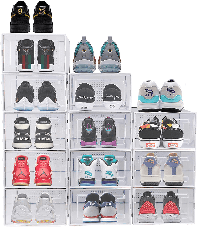 Bengenta 12 Packs Shoe Storage Boxes, Clear Plastic Stackable Shoe Organizer Bins,Front Opening Shoe Holder Containers (White) Furniture > Cabinets & Storage > Armoires & Wardrobes Bengenta white large 