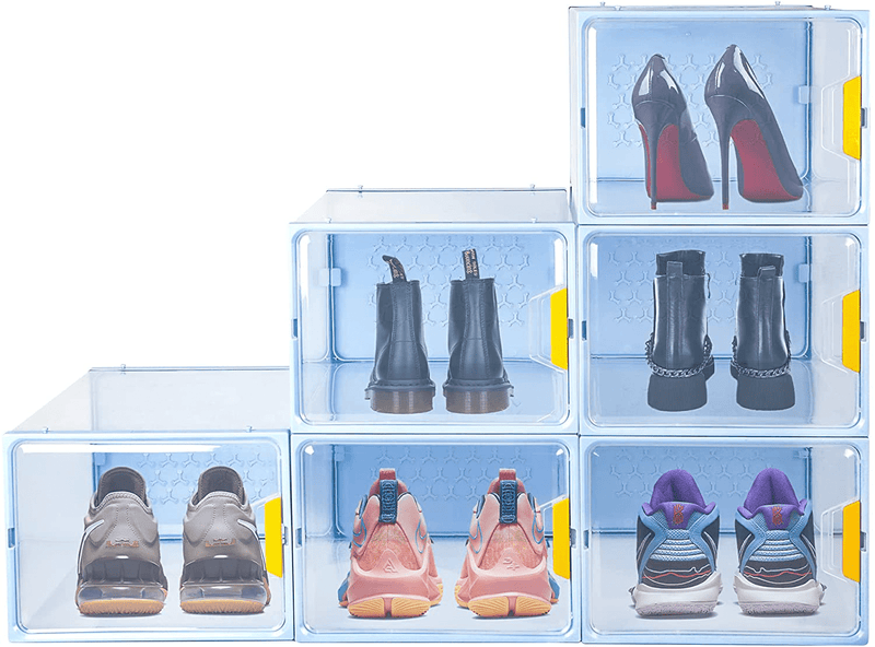 Bengenta 12 Packs Shoe Storage Boxes, Clear Plastic Stackable Shoe Organizer Bins,Front Opening Shoe Holder Containers (White) Furniture > Cabinets & Storage > Armoires & Wardrobes Bengenta   