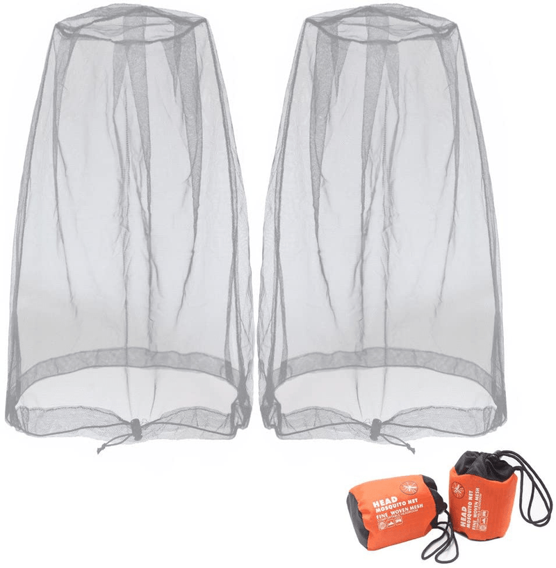 Benvo Mosquito Head Net Mesh, Face Neck Fly Netting Hood from Bugs Gnats Noseeums Screen Net for Any Outdoor Lover- with Carry Bags Fits Most Sizes of Hats Caps (2Pcs, Grey, Updated Big Net) Sporting Goods > Outdoor Recreation > Camping & Hiking > Mosquito Nets & Insect Screens Benvo Gray  