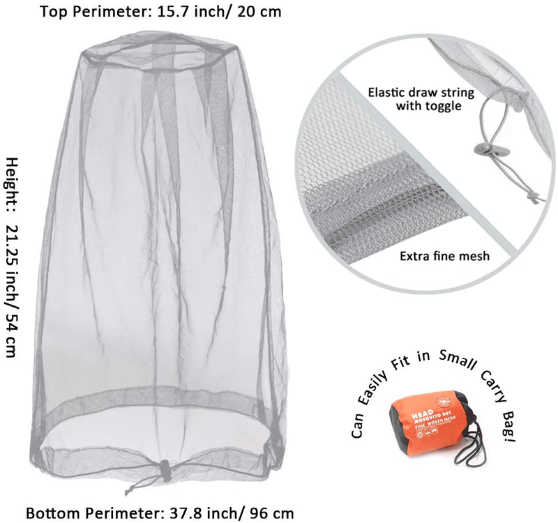 Benvo Mosquito Head Net Mesh, Face Neck Fly Netting Hood from Bugs Gnats Noseeums Screen Net for Any Outdoor Lover- with Carry Bags Fits Most Sizes of Hats Caps (2Pcs, Grey, Updated Big Net) Sporting Goods > Outdoor Recreation > Camping & Hiking > Mosquito Nets & Insect Screens Benvo   