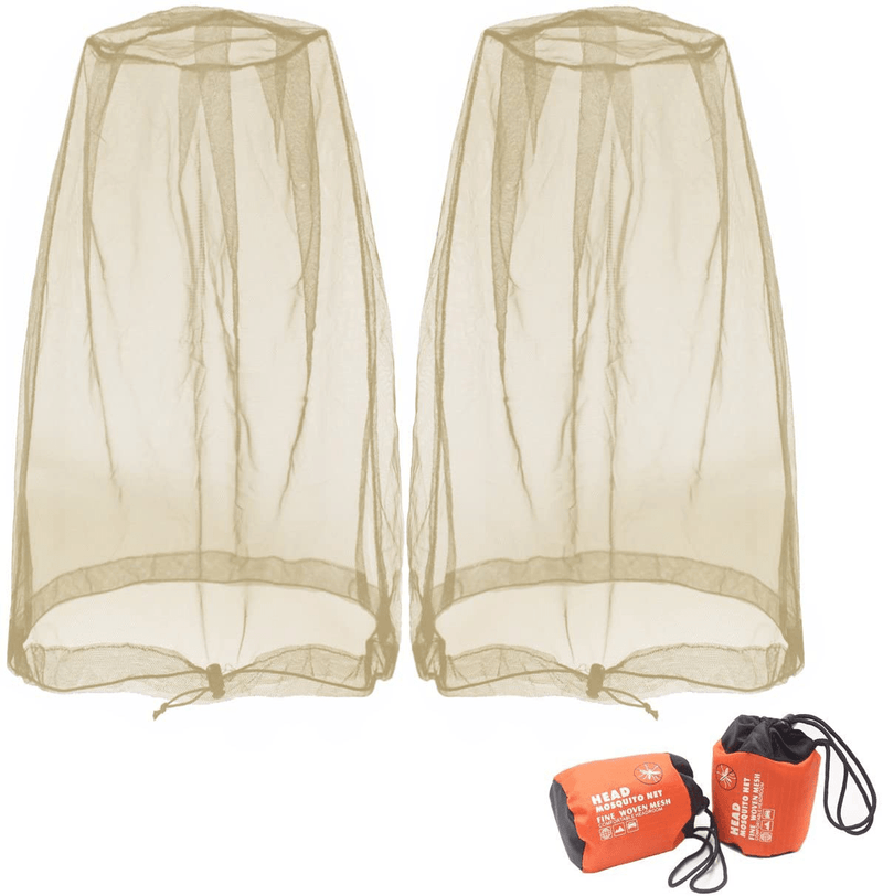 Benvo Mosquito Head Net Mesh, Face Neck Fly Netting Hood from Bugs Gnats Noseeums Screen Net for Any Outdoor Lover- with Carry Bags Fits Most Sizes of Hats Caps (2Pcs, Grey, Updated Big Net) Sporting Goods > Outdoor Recreation > Camping & Hiking > Mosquito Nets & Insect Screens Benvo Khaki  