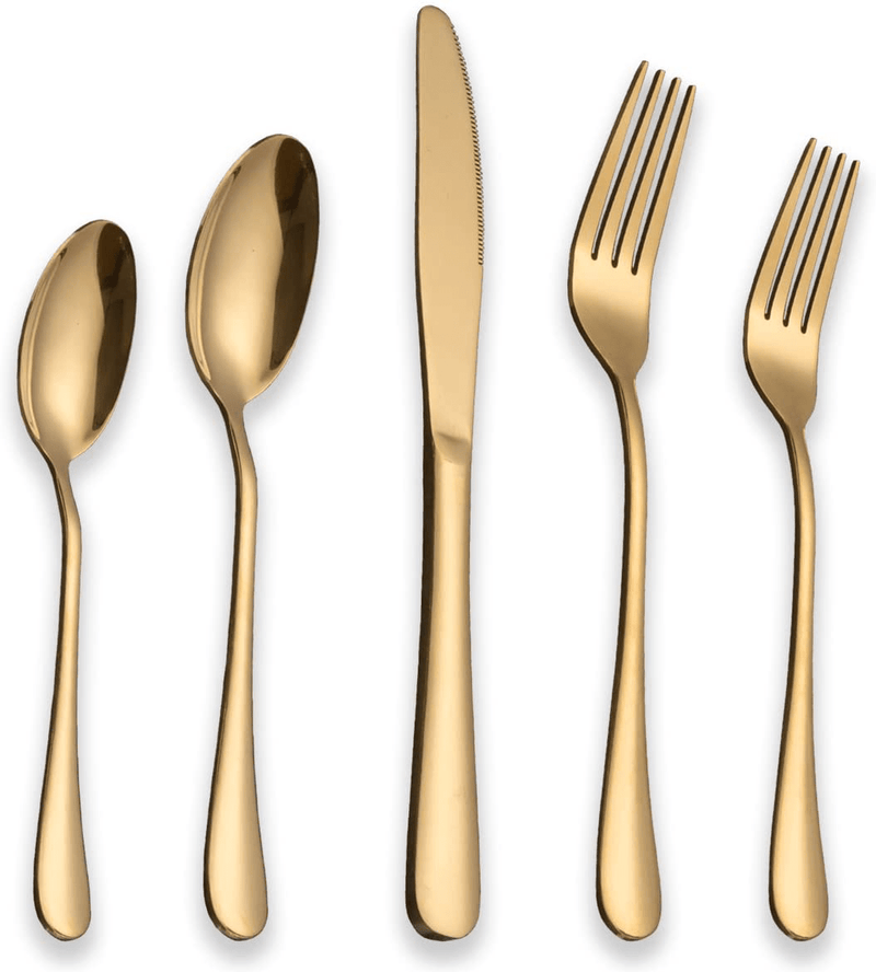 Berglander Flatware Set 20 Piece, Stainless Steel With Titanium Gold Plated, Golden Color Flatware Set, Silverware, Cutlery Set Service For 4 (Shiny Gold)