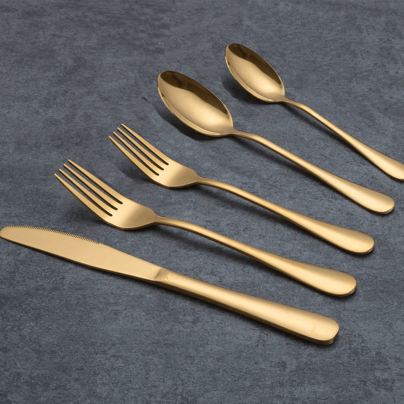 Berglander Flatware Set 20 Piece, Stainless Steel With Titanium Gold Plated, Golden Color Flatware Set, Silverware, Cutlery Set Service For 4 (Shiny Gold)