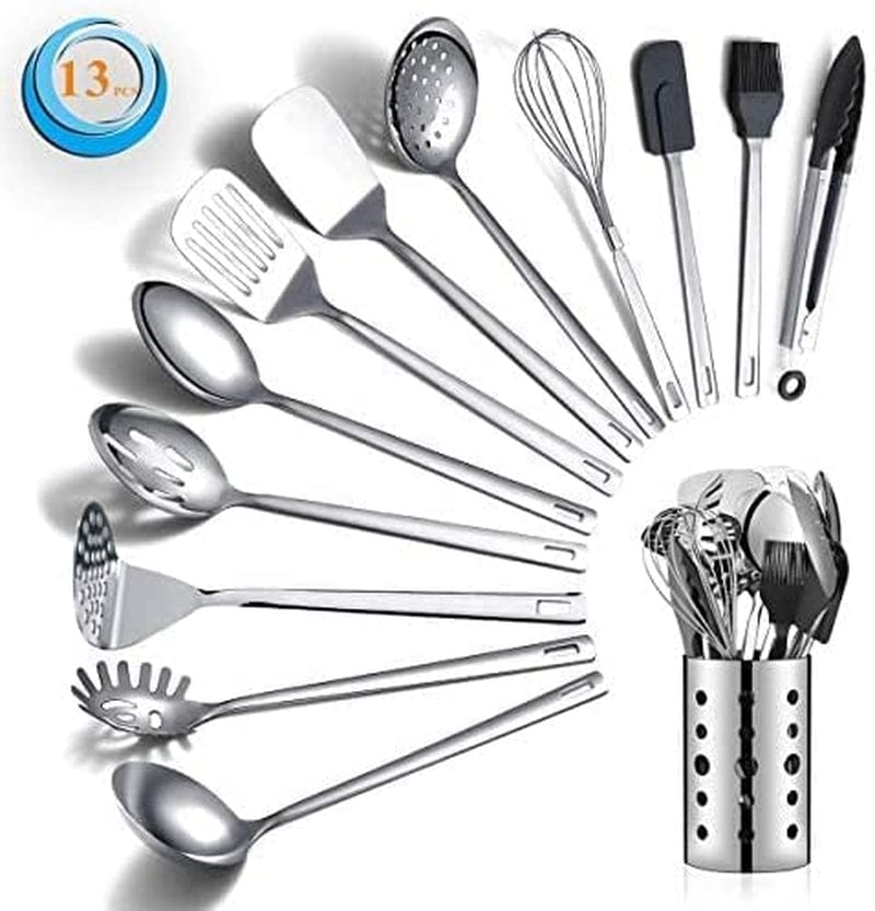 Berglander Stainless Steel Cooking Utensils Set, 13 Pieces Kitchen Utensils Set, Kitchen Tools Set with Utensil Holder Non-Stick and Heat Resistant,Dishwasher Safe, Easy to Clean (13 Packs) Home & Garden > Kitchen & Dining > Kitchen Tools & Utensils Berglander A. 13 Pieces  
