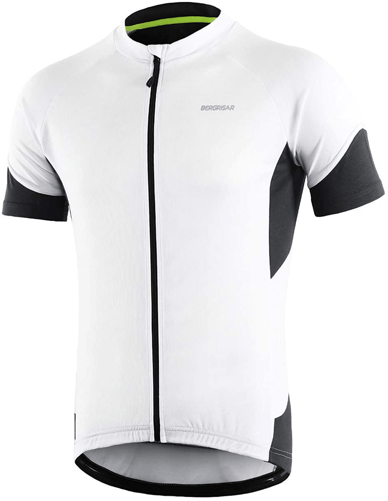 BERGRISAR Men's Basic Cycling Jerseys Short Sleeves Bike Bicycle Shirt Zipper Pockets Sporting Goods > Outdoor Recreation > Cycling > Cycling Apparel & Accessories BERGRISAR White Medium 