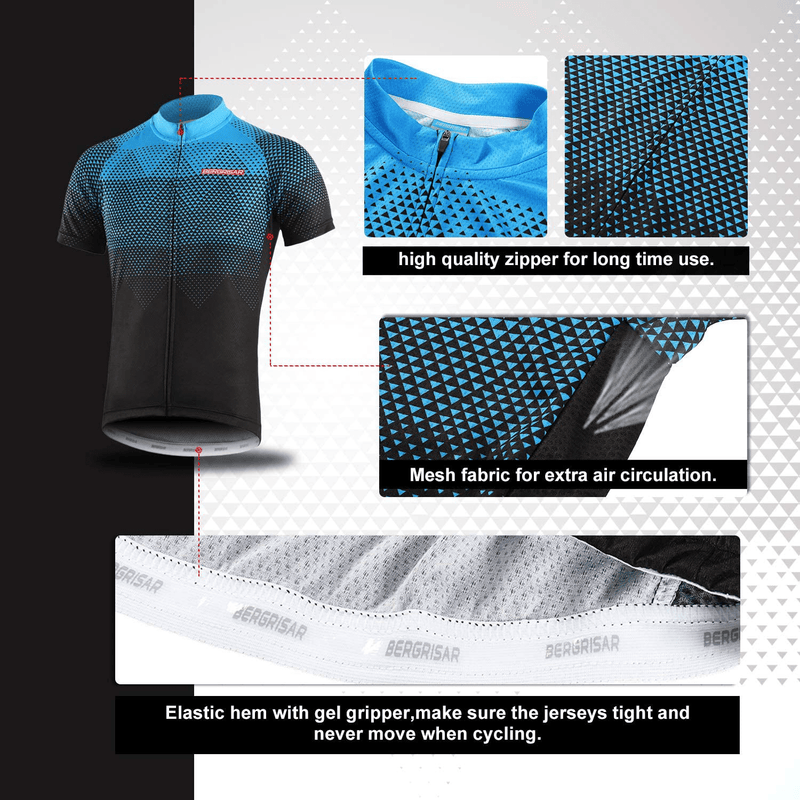 BERGRISAR Men's Cycling Jerseys Short Sleeves Bike Shirt Sporting Goods > Outdoor Recreation > Cycling > Cycling Apparel & Accessories BERGRISAR   