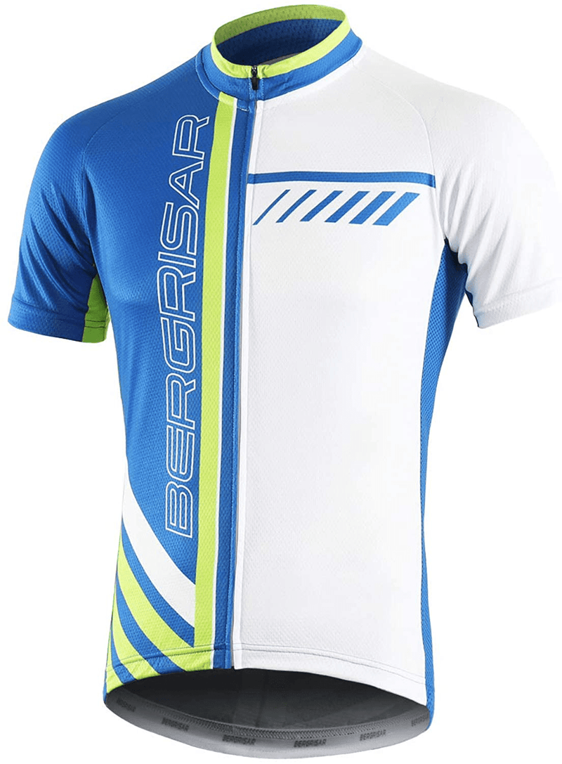 BERGRISAR Men's Cycling Jerseys Short Sleeves Bike Shirt Sporting Goods > Outdoor Recreation > Cycling > Cycling Apparel & Accessories BERGRISAR 8002blue Small 