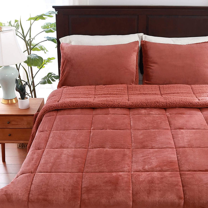 Berkshire Blanket Velvetloft Comforter Set | Sherpa Reversible Comforter & Sham Set | Mahogany | Twin (60" X 90")