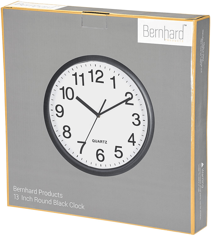 Bernhard Products Black Wall Clock, Large 13-Inch Silent Non Ticking Quartz Battery Operated Round Easy to Read Classroom/Home/School/Office Clock Home & Garden > Decor > Clocks > Wall Clocks Bernhard Products   