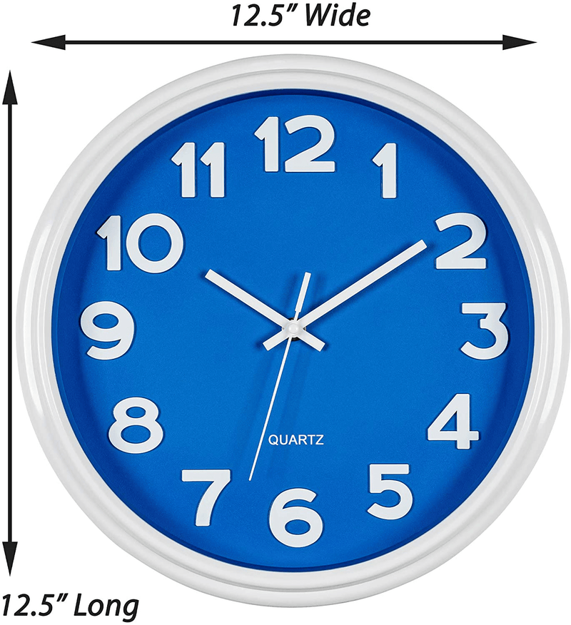 Bernhard Products Blue Wall Clock 12.5 Inch Silent Non-Ticking Modern Stylish Quartz Clocks for Home Kitchen Office Bedroom Boy's Room Nursery Kids School Classroom Battery Operated Easy to Read Home & Garden > Decor > Clocks > Wall Clocks Bernhard Products   