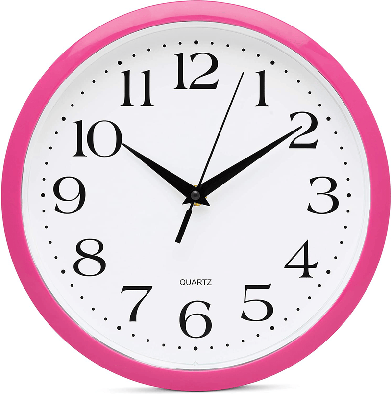 Bernhard Products Colorful Kids Wall Clock 10 Inch Silent Non Ticking Quality Quartz Battery Operated Wall Clocks, Easy to Read 3D Multi Colored Numbers Nursery Classroom Office Kitchen, White Frame Home & Garden > Decor > Clocks > Wall Clocks Bernhard Products 10 Inch Pink  